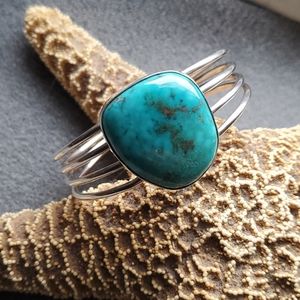Vintage Navajo R. Tom Sterling Turquoise Cuff